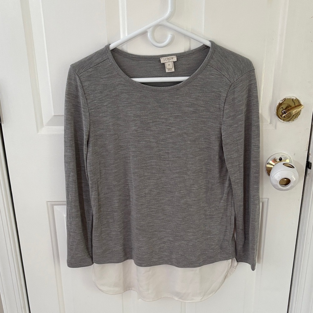 J Crew Heather Gray and Cream Blouse